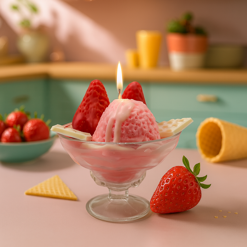 Aardbei IJsje Soyakaars – Roze, Rood & Wit – Zoete Aardbeiengeur
